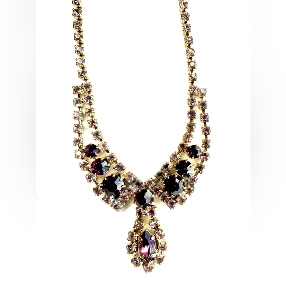 Vintage rare necklace with purple gemstones in gold finish